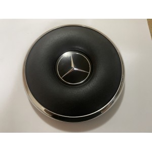 MERCEDES W114 W115 STEERING WHEEL CENTER HUB CAP BLACK W/ CHROME TRIM