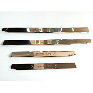 MERCEDES W114 W115 DOOR SILL CHROME PLATES  W/LOGO