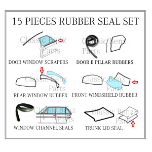 MERCEDES W108 RUBBER GASKET SEAL SET 15 PIECES MERCEDES W108 RUBBER GASKET SEAL SET 15 PIECES