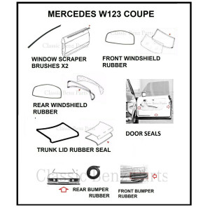 MERCEDES W123 COUPE RUBBER GASKET SEAL SET 10 PIECES