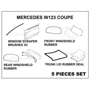 MERCEDES W123 COUPE RUBBER GASKET SEAL SET 5 PIECES