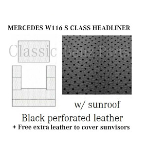 Mercedes W116 Roof Ceiling Sky Headliner Black Perforated Leather +Sunroof Mercedes W116 Roof Ceiling Sky Headliner Black Perforated Leather +Sunroof